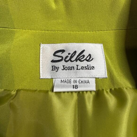 VTG Silks By Joan Leslie Blazer & Shirt Green Floral 100% Silk Womens Size 16/18 - Picture 4 of 14